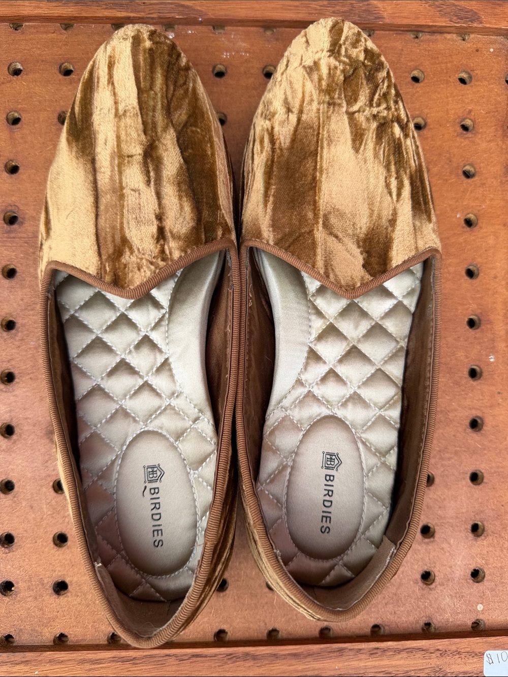 Birdies Velvet Slip-On Flats in Golden Brown Velvet